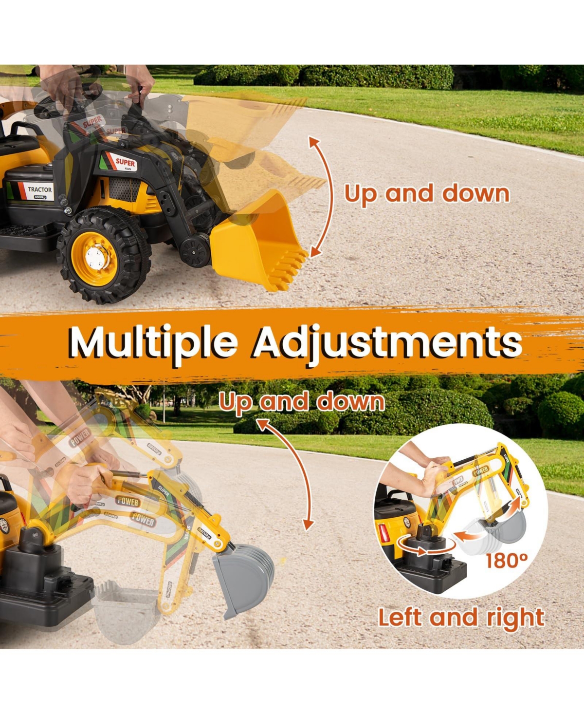 Mecale 4-in-1 Kids Ride On Tractor 12V Excavator Bulldozer With Remote Control