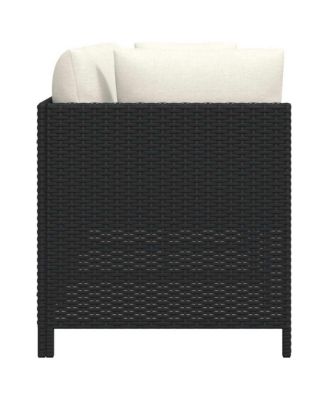 2-Seater Patio Sofa with Cushions Black Poly Rattan