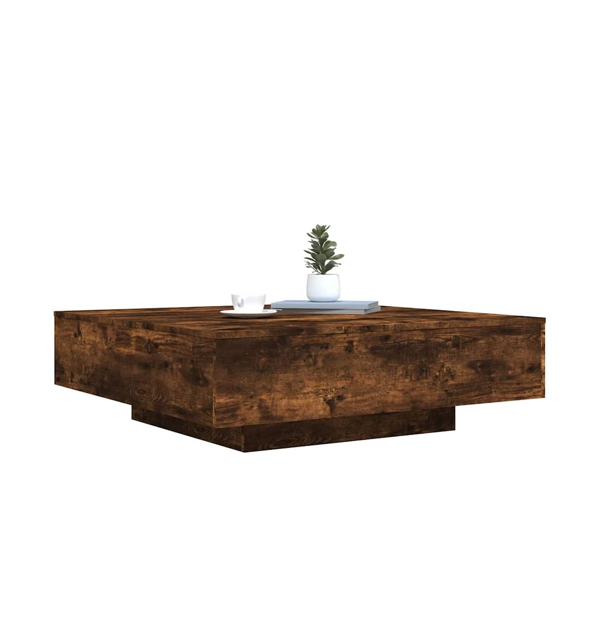 vidaXL Coffee Table with Led Lights Smoked Oak 39.4"x39.4"x12.2"