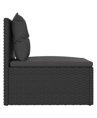 Patio Middle Sofa with Cushions Black Poly Rattan