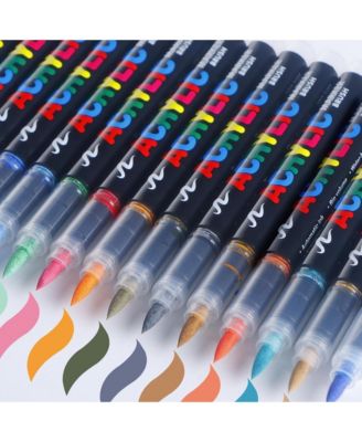 Waterproof Soft Brush Tip Acrylic Markers, 12 Colors for Coloring, Ceramic, Stone, Wood Crafts & Art Supplies Kit
