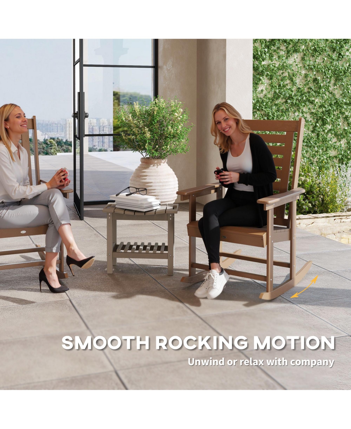 Outsunny 2 Outdoor Rocking Chairs, Hdpe High Back Patio Rockers