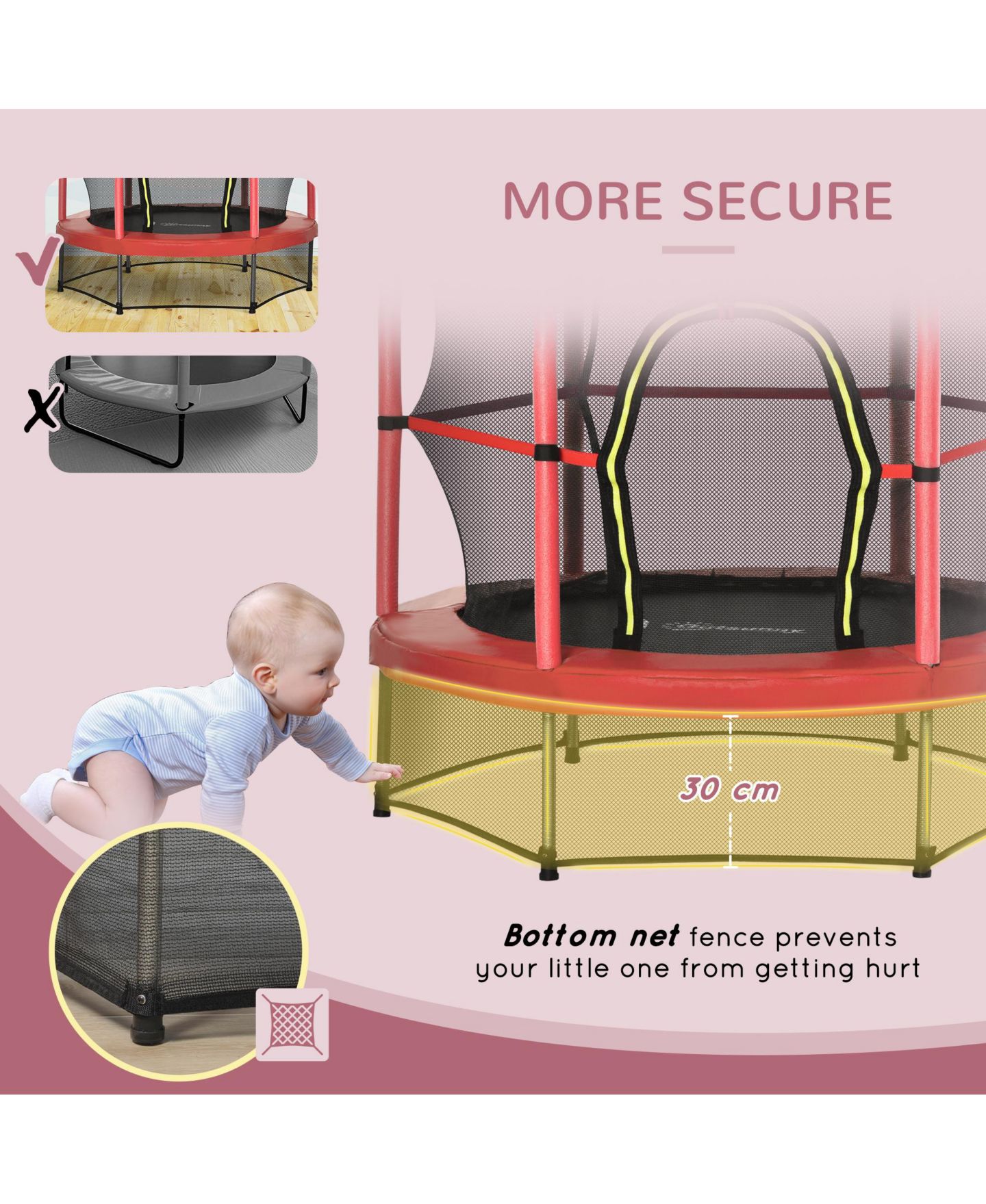 Детская игрушка Outsunny 5FT Springless Trampoline with Enclosure Net, 99 lbs Capacity, Ages 3-6 — фото 5