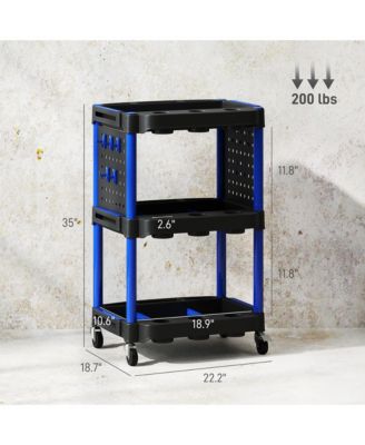 3-Tier Rolling Tool Cart with Wheels, Plastic Utility Cart