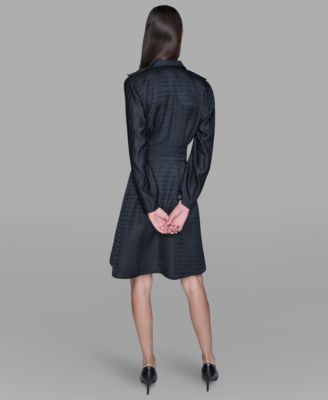 Women's Tonal Long Sleeve Collared Jacquard Dress