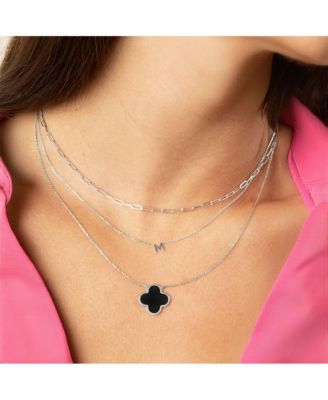 Extra Large Onyx Single Clover Necklace 14K White Gold