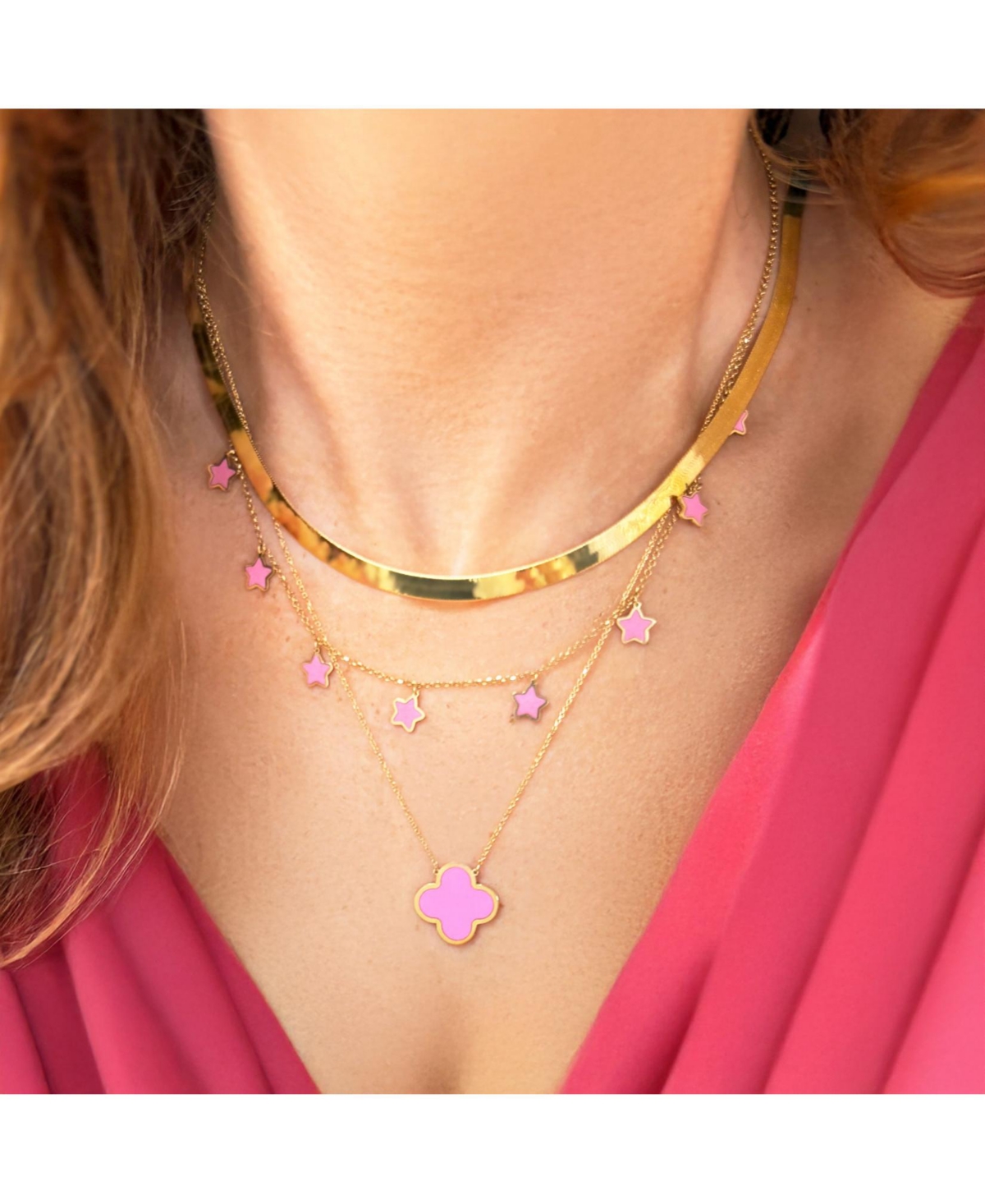 The Lovery Bubblegum Pink Star Dangle Necklace 14K Gold