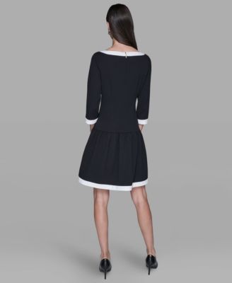 Women's Scuba Crepe Boat Neck A-Line Dress