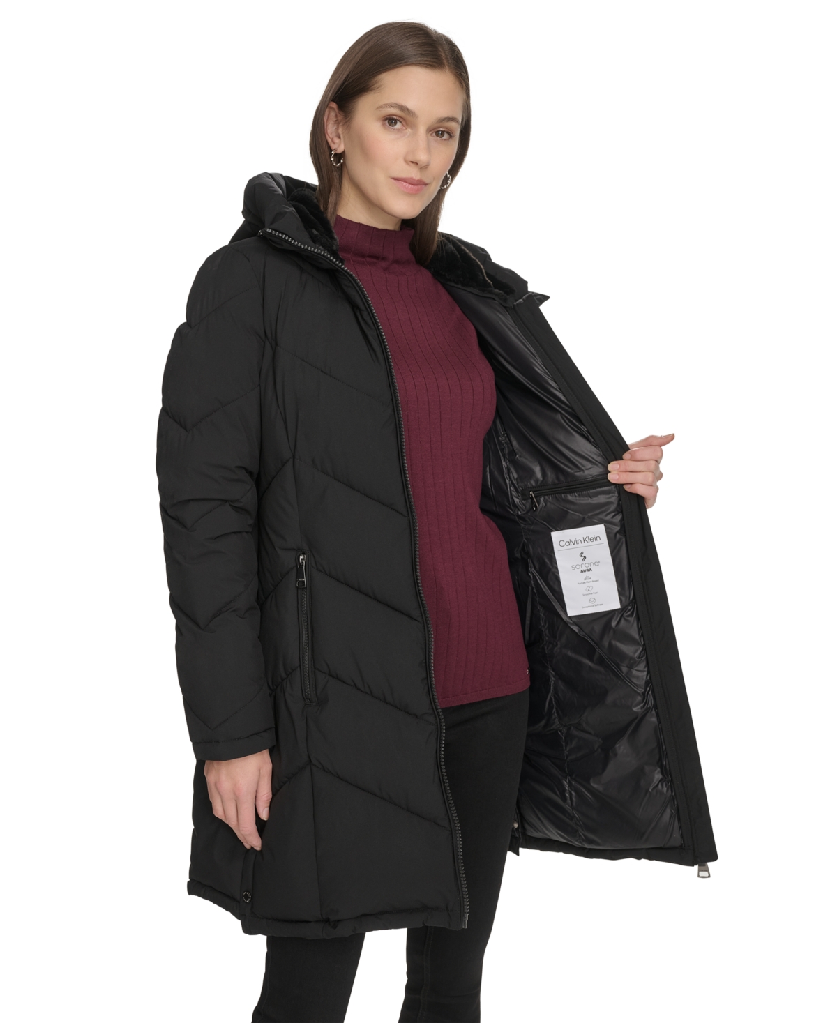 Calvin Klein Women's Lined Hooded Puffer Coat In Black