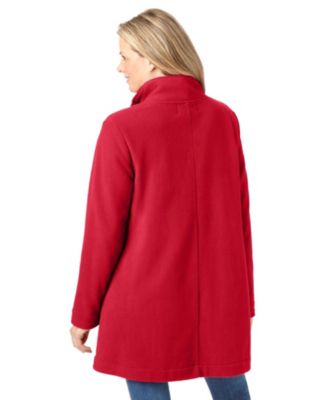 Plus Size Fleece Swing Funnel-Neck Coat