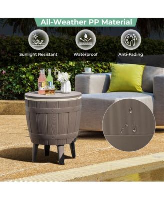 10 Gallon Cooler Bar Table Outdoor Coffee Table Ice Bucket with Telescopic Tabletop for Beer and Wine-Brown