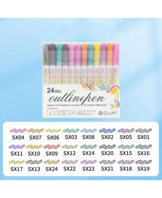 24 Colors Dual-Line Highlighter, Sparkle Markers, Multicolor Glitter Pen Outline Marker Set for Writing, Drawing and Greeting Cards