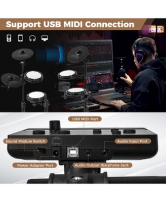 Electric Drum Set Foldable Drum Kit With 10 Demos and USB MIDI and 2 Drumsticks