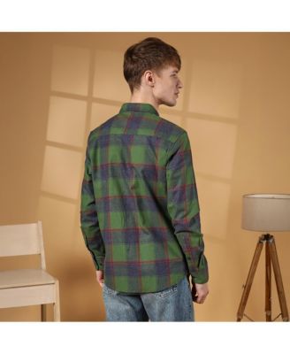 Men's Forest Green & Indigo Blue Buffalo Check Utility Shirt