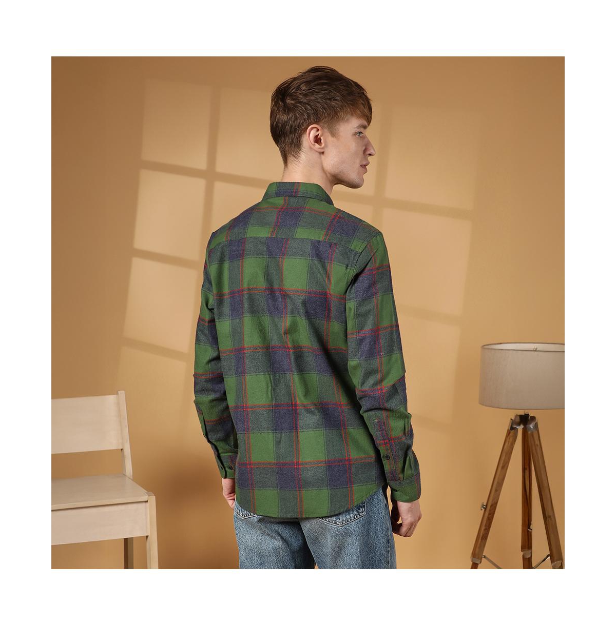 Campus Sutra Men's Forest Green & Indigo Blue Buffalo Check Utility Shirt