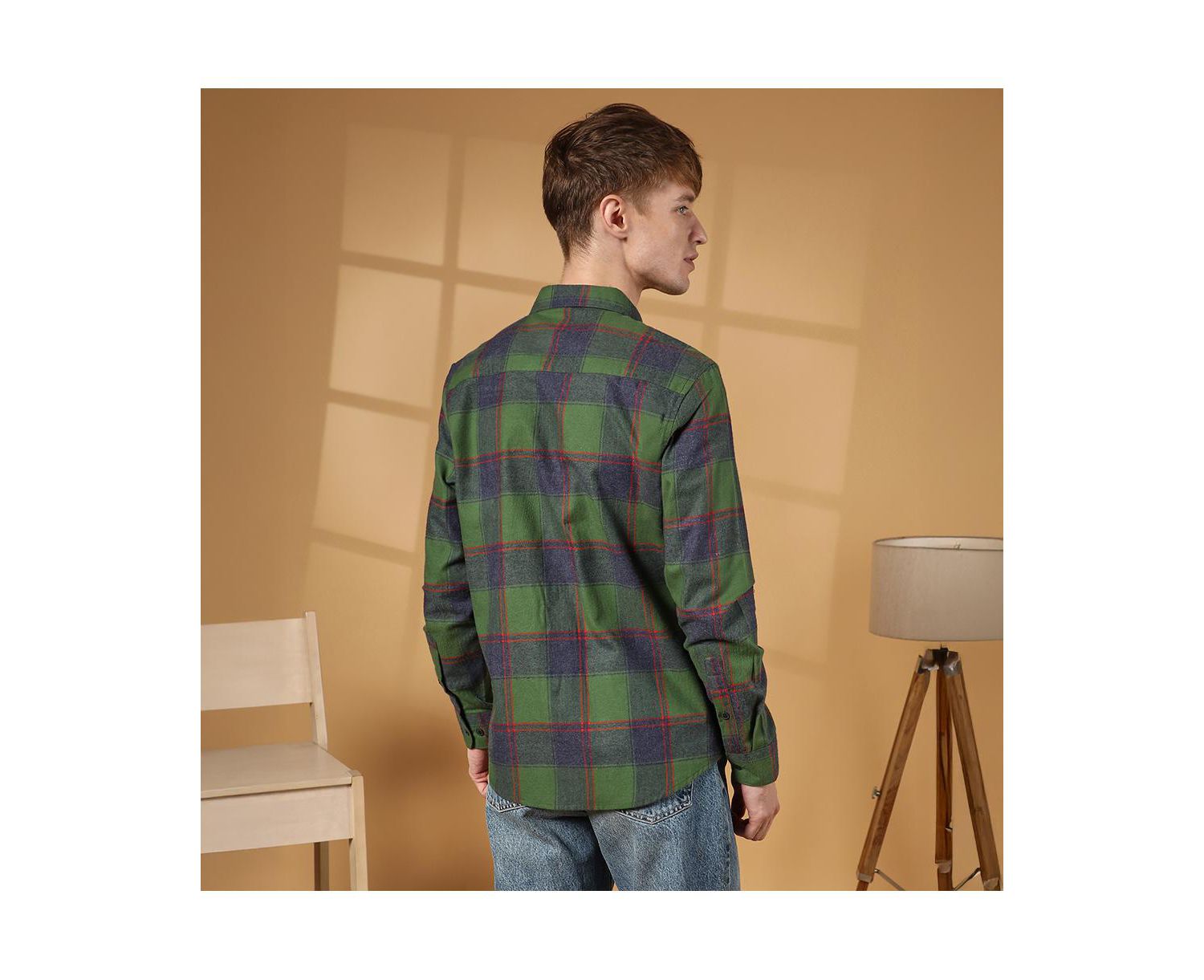 Men's Forest Green & Indigo Blue Buffalo Check Utility Shirt