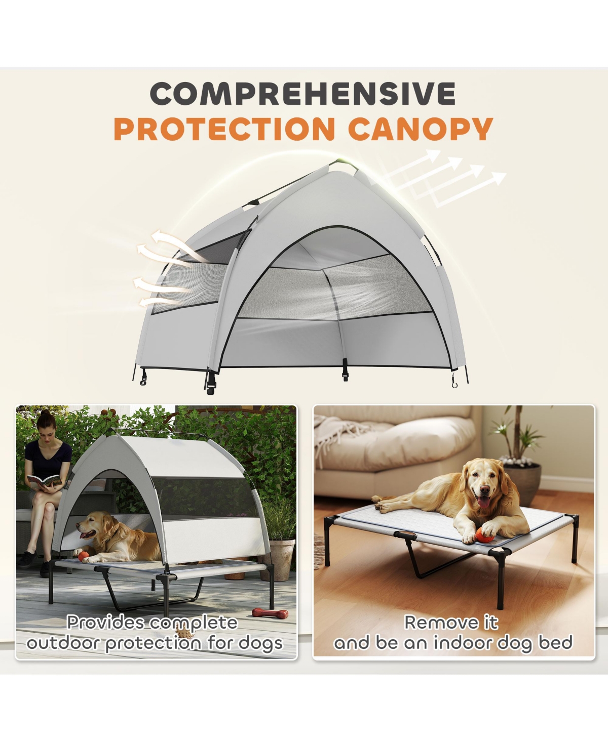 PawHut Elevated Dog Bed, Portable Raised Pet Bed with Canopy, Bag