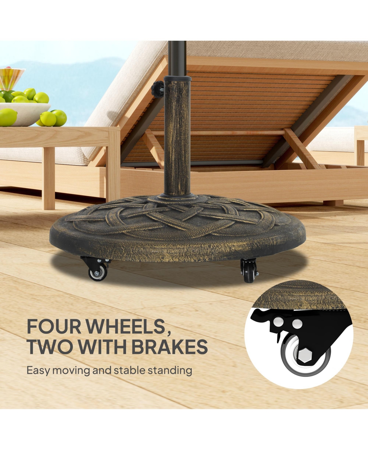 Outsunny Round Patio Umbrella Base with Wheels, 44 lbs Resin Umbrella Sd
