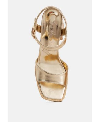 Womens Lofty Metallic Faux Leather Block Heel Sandals