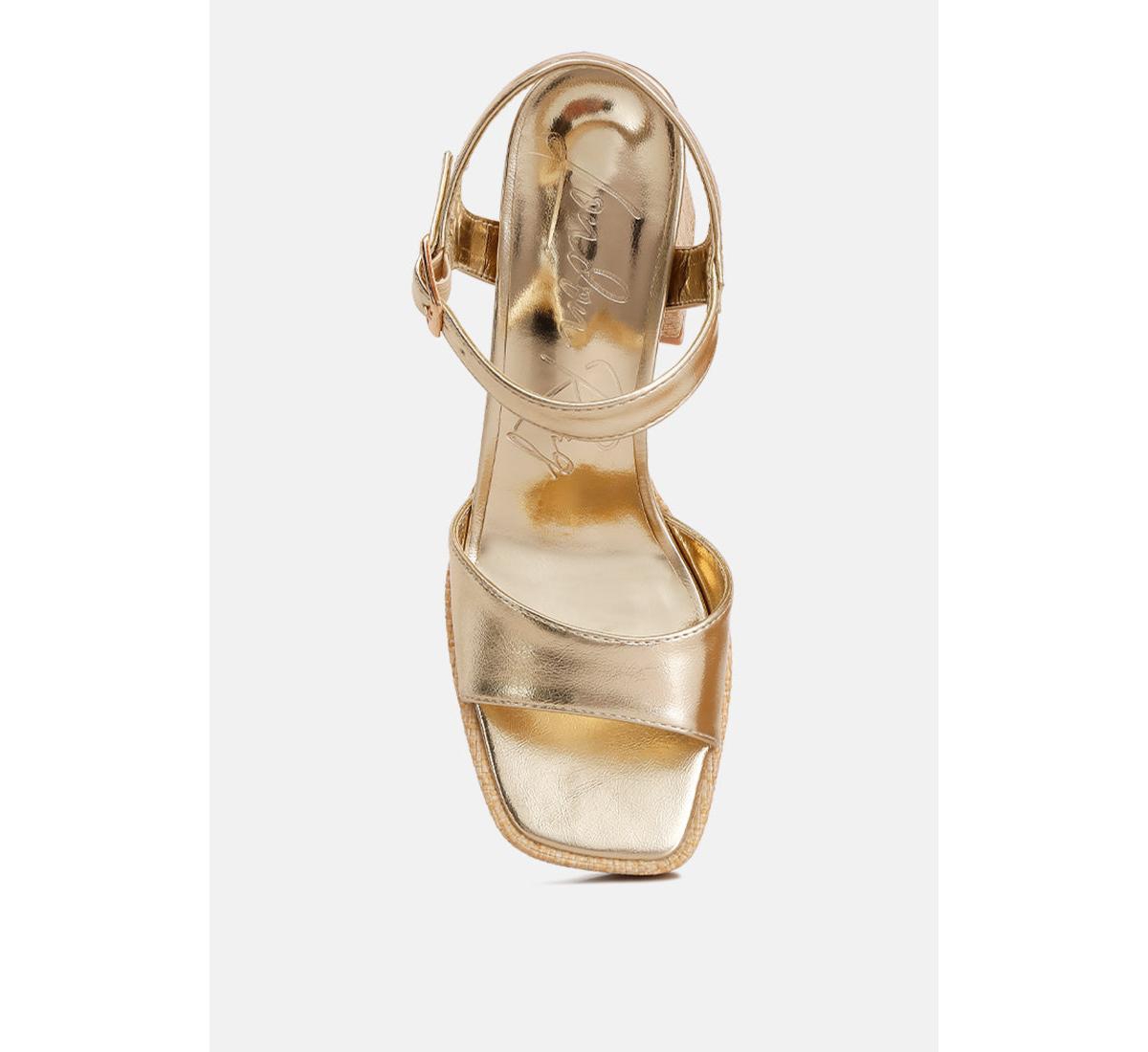 lofty metallic faux leather block heel sandals