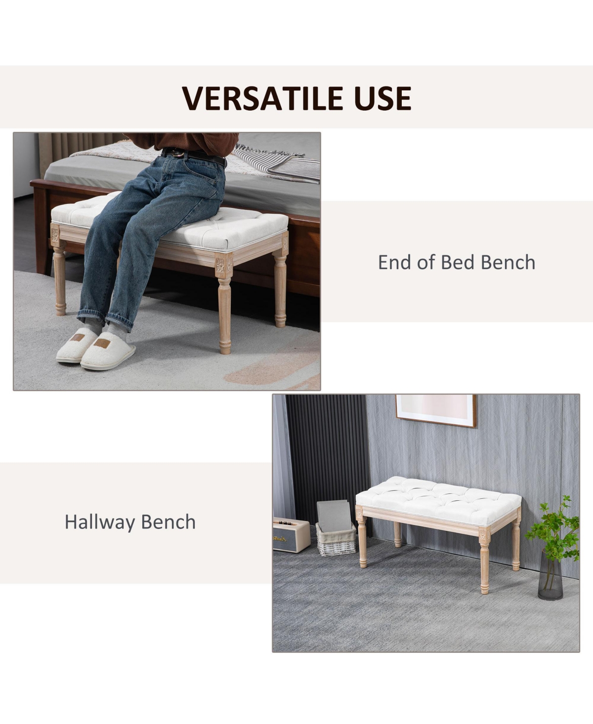 Homcom 32" End of Bed Bench, Upholste Bedroom Bench,