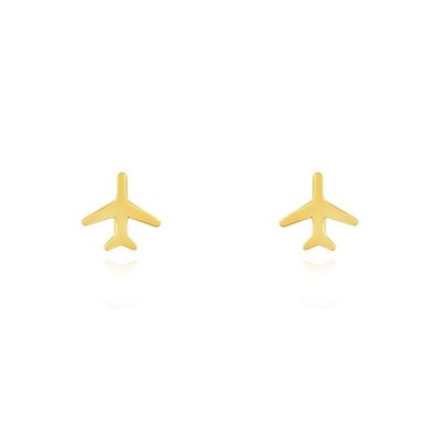 Gold Airplane Stud Earrings 14K Gold