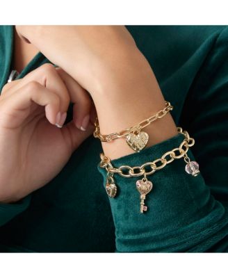 Charm Bracelet Set with Heart and Key Charms - 7.5''