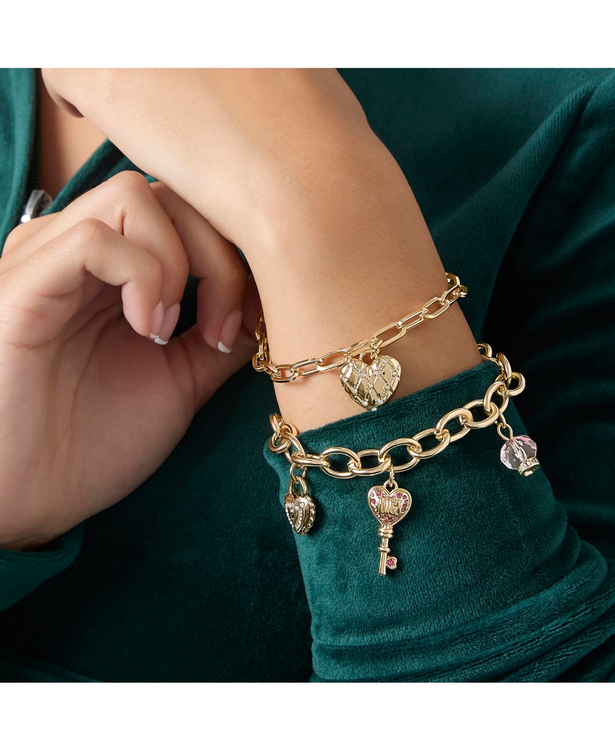 Juicy Couture Charm Bracelet Set with Heart and Key Charms - 7.5'' Chain