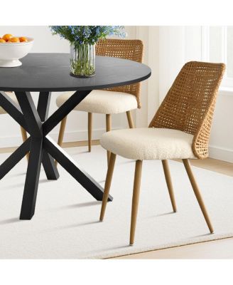 5-Piece Dining Set, 39.5'' Round Table with Faux Rattan Back Chairs and Metal Legs for Kitchen or Small Dining Room-Maison Boucle