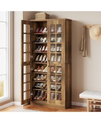 8-Tier Shoe Storage Cabinet with Adjustable Shelves,71-Inch Tall Shoe Cabinet with Doors