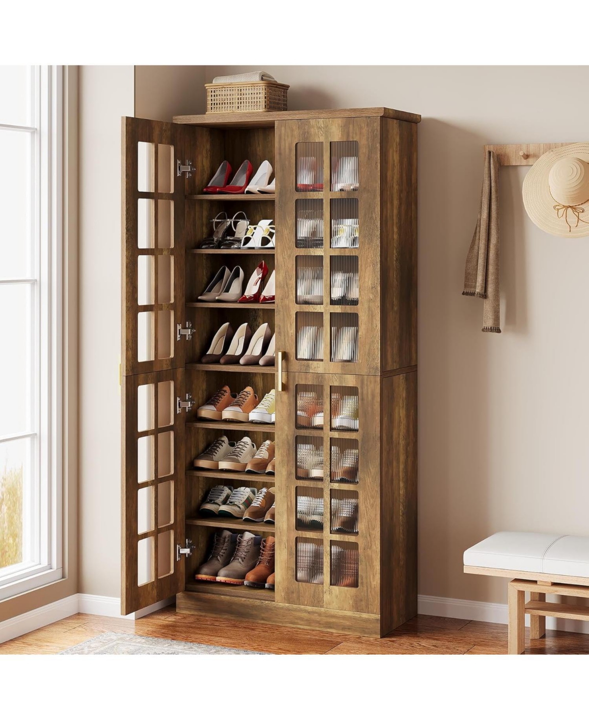 Tribesigns 8-Tier Shoe Storage Cabinet with Adjustable Shelves,71-Inch Tall Shoe Cabinet with Doors