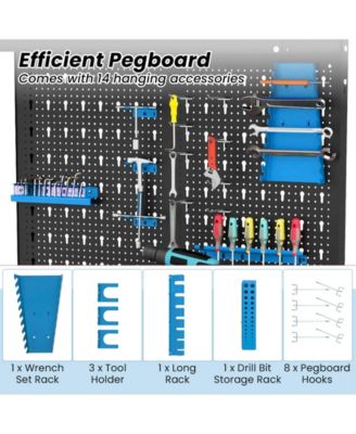 Tool Storage Workbench with Pegboard with 14 Hanging Accessories for Garage-Black and Blue