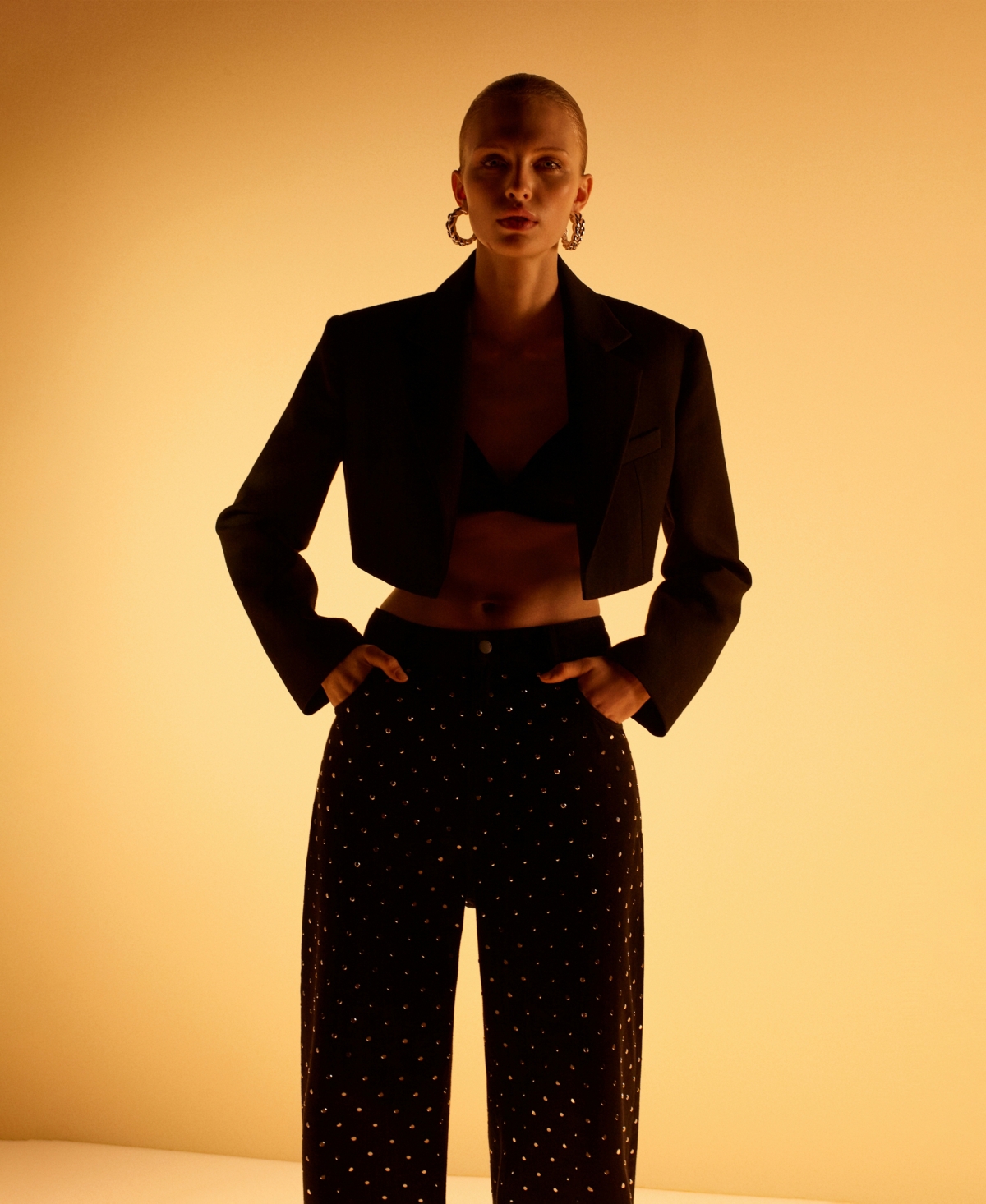 Mango Women's Wide Leg Rhinestone Jeans