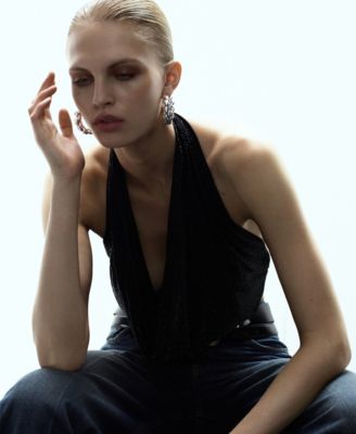 Women's Draped Crystal Neckline Top