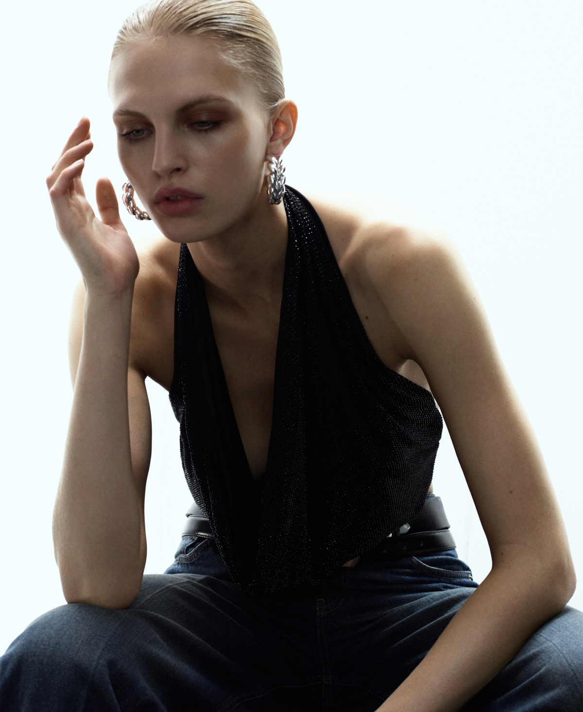 Mango Women's Draped Crystal Neckline Top