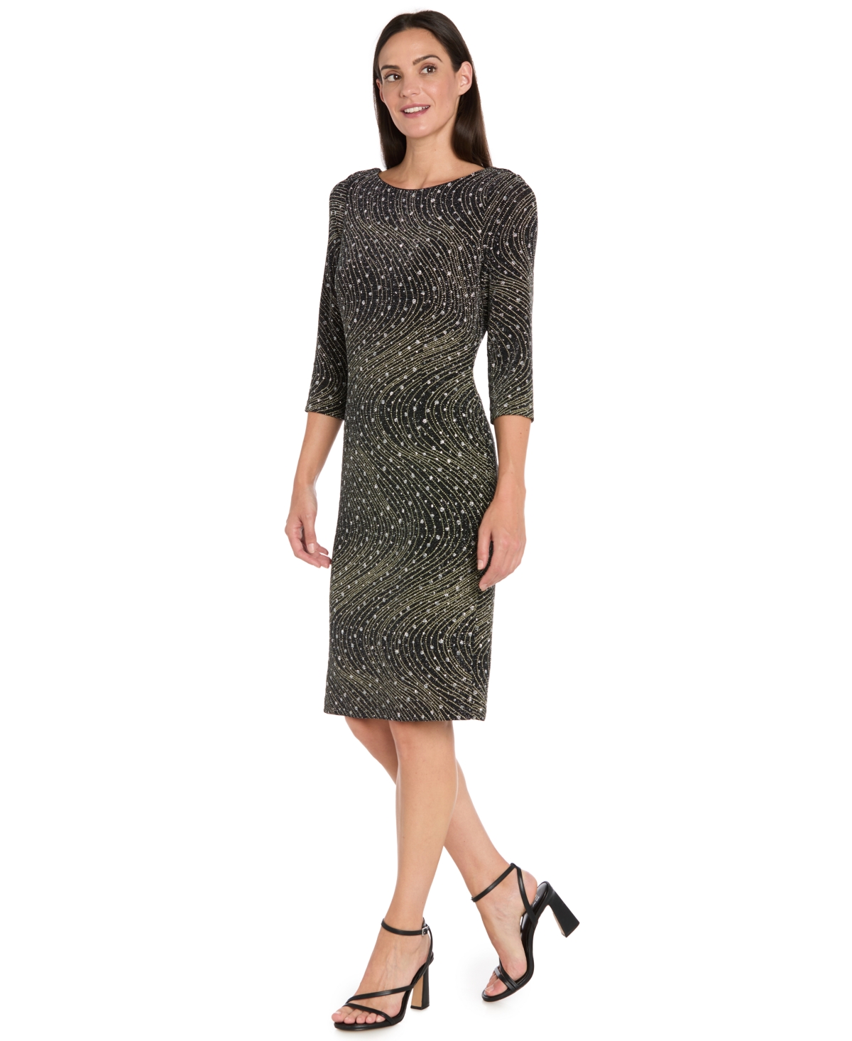 R & M Richards Petite Glitter Knit Round Neck Dress In Blue