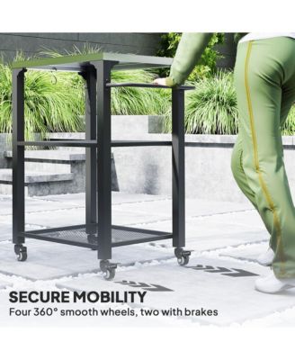 Outdoor Grill Cart, Pizza Oven Table w/ Stainless Steel Top