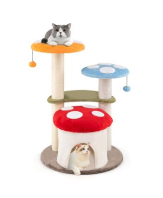 Cute Mushroom Cat Tree 35'' Tall Cat Tower w/ Sisal Scratching Posts Cat Condo