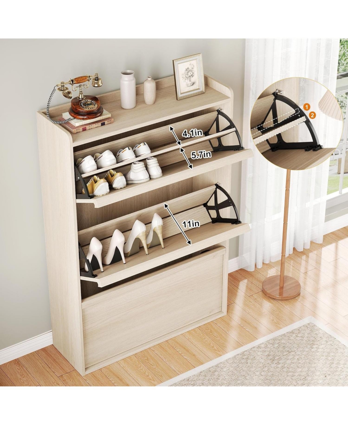 Shoe cabinet with 3 flip drawers and 3-tier adjustable shelves. Modern, hidden, freestanding design for entryway, hallway, or living room,Beige