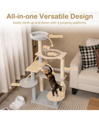Modern Cat Tree 44 Inch Multi-level Cat Tower w/ Removable Padded Top Perch