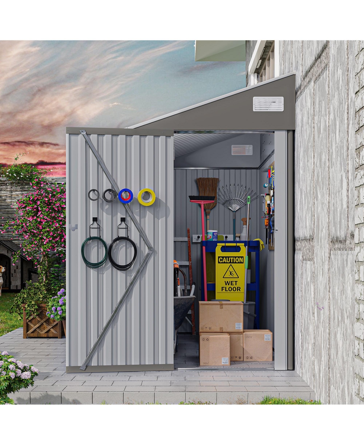 Mondawe 4x8 Ft Metal Storage Shed with Hinged Door, Ventilation & Protective Film