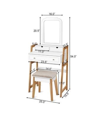 Vanity Table Set with Cushioned Stool and Large Mirror