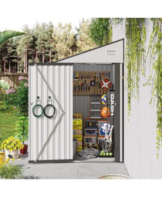 4x8 FT Metal Storage Shed with Hinged Door, Ventilation & Protective Film