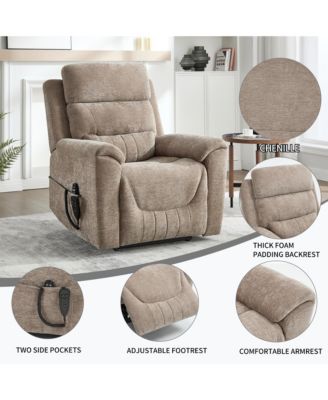 Chenille Dual Motor Infinite Position Up to 350 LBS Power Lift Recliner Chair with 8-Point Vibration Massage and Lumbar Heating,Blue