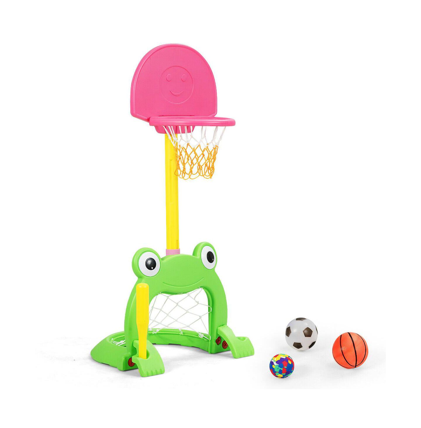 Детская игрушка Mecale 3-in-1 Adjustable Height Kids Basketball Hoop Sports Center, Ages 3-8, цвет: Зелёный — фото 1