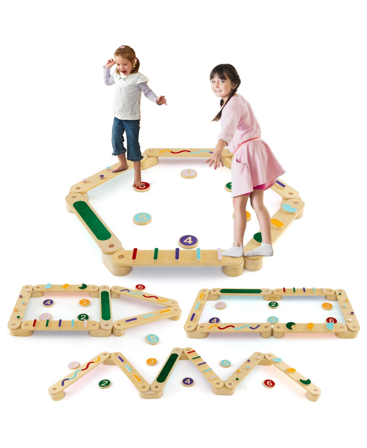 Mecale Montessori Balance Beam Set Wooden Balance Boards with Stepping Stones
