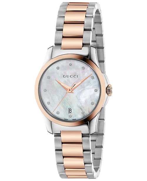 Gucci Women S Swiss G Timeless Diamond Accent Two Tone Pvd Stainless Steel Bracelet Watch 27mm Ya126544 Reviews All Fine Jewelry Jewelry Watches Macy S