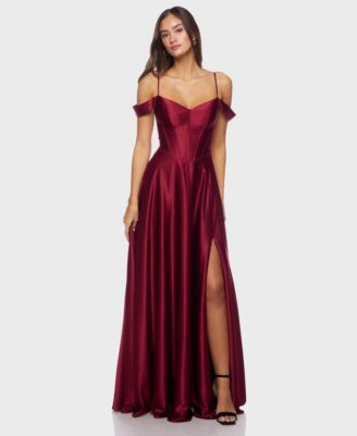 B Darlin - Juniors' Off-The-Shoulder Charmeuse Dress