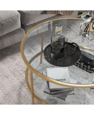 Round Side Table with Storage, 2-Tier End Table Tempe Glass Top