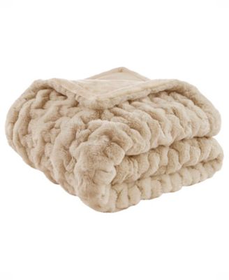 Ruched Reversible Faux-Fur Throw, 50" x 60"